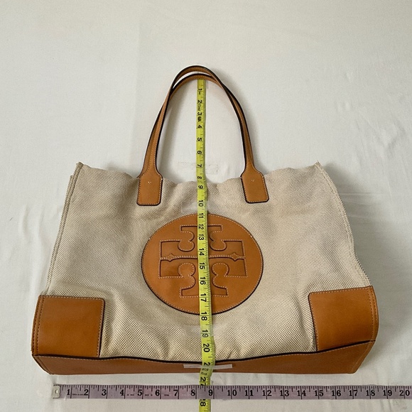 TORY BURCH Canvas & Leather Ella Tote Beige Natural - Picture 15 of 16